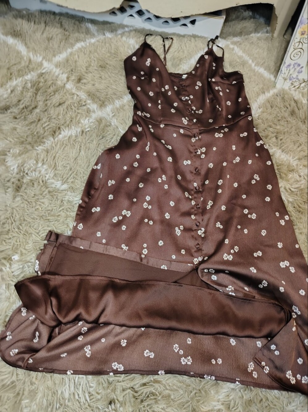 Abercrombie & Fitch Brown Floral Silky Lined Midi Slip Dress - Picture 11 of 14